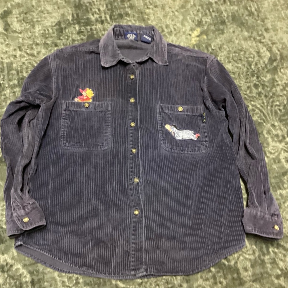 Vintage Disney Pooh Corduroy Shirt S Gray Purple Eeyore Piglet‎ Button Down - Picture 2 of 12